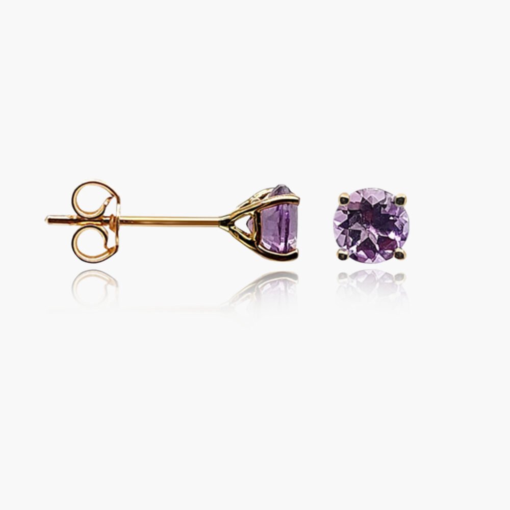18K Gold Amethyst Head Stud Earrings | Semi Precious Stone
