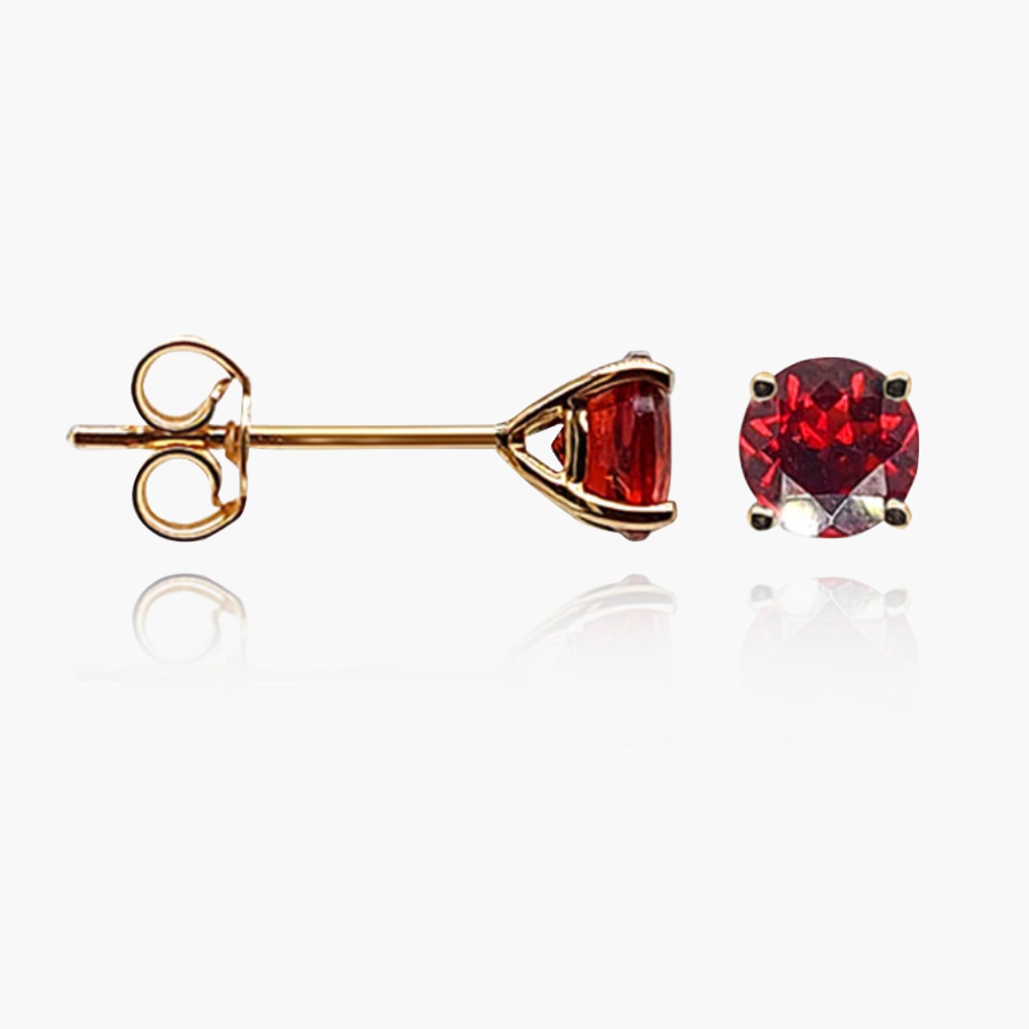 18K Gold Garnet Head Stud Earrings | Semi Precious Stone