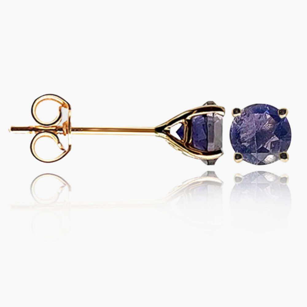 18K Gold Iolite Head Stud Earrings | Semi Precious Stone