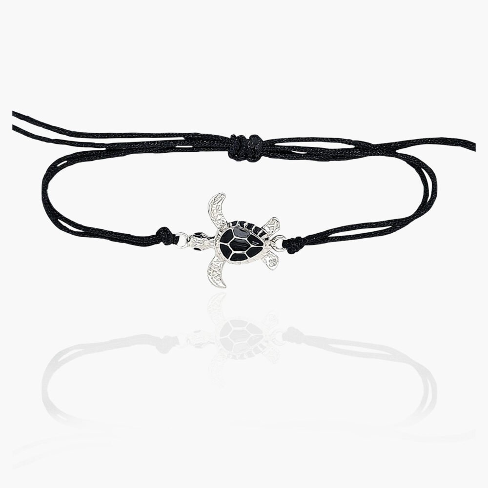 Sea Turtle Sterling Silver Pendant Nylon Bracelet