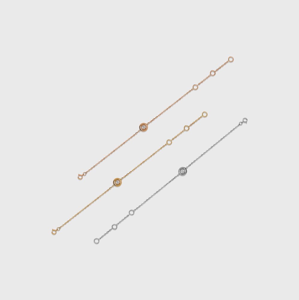 18K Gold Chain Round Pendant Single Diamond Bracelet - Image 2