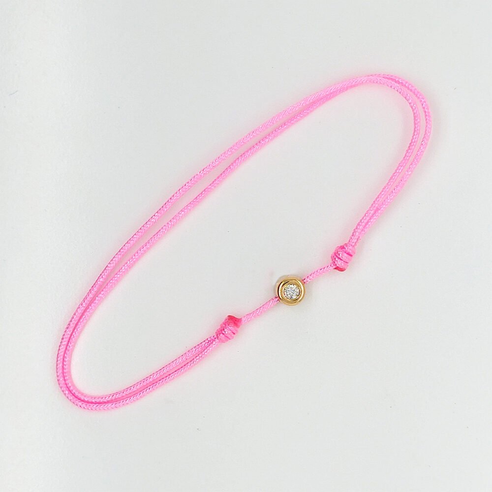18K Gold Round Single Diamond Pendant Nylon Bracelet - Image 3