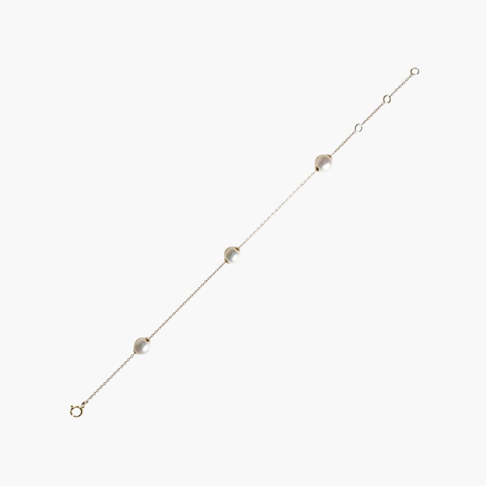 18K Gold Chain with Triple Freshwater Pearl Pendant Bracelet