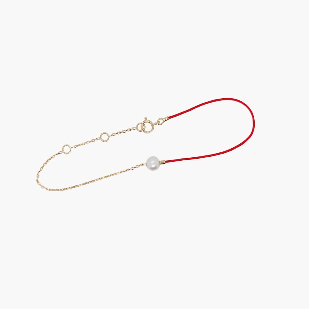 18K Gold Chain and Nylon Cord Freshwater Pearl Pendant Bracelet