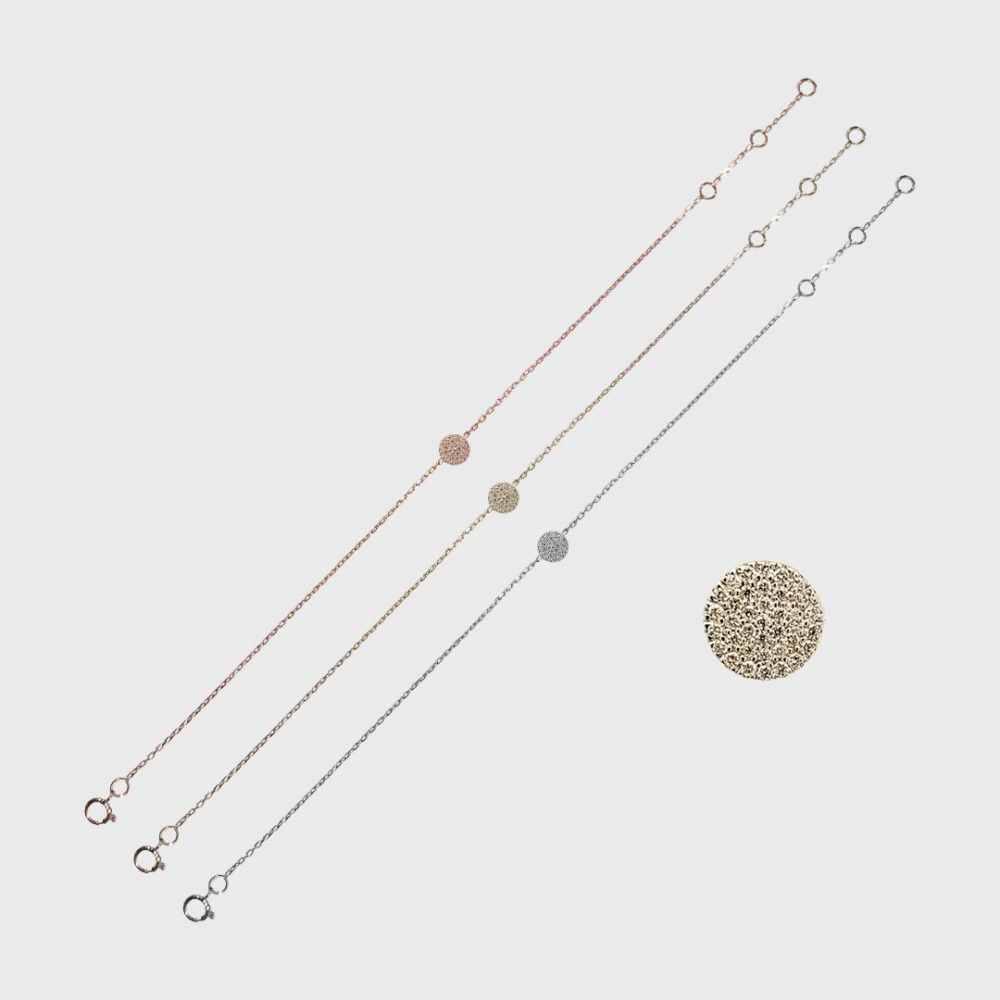 18K Gold Chain Round Diamond Pendant Bracelet