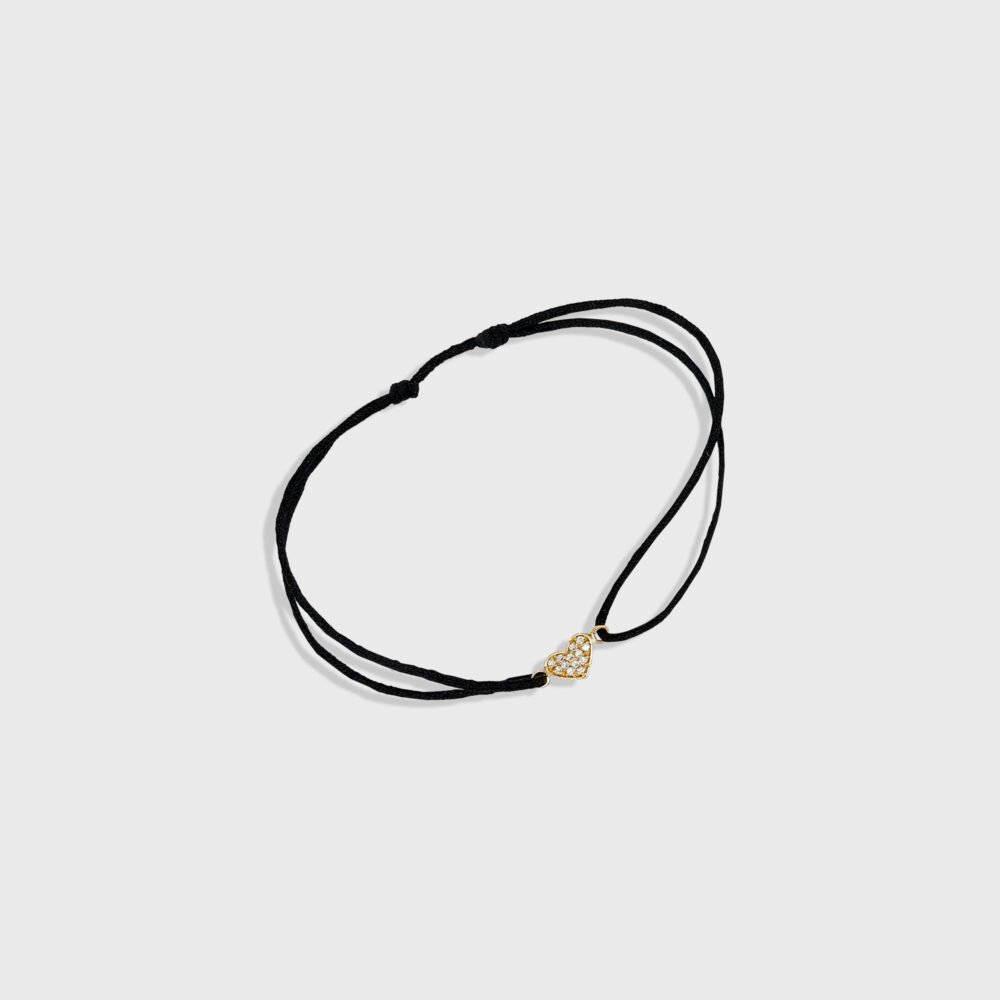 18K Gold Heart Diamond Pendant Nylon Bracelet