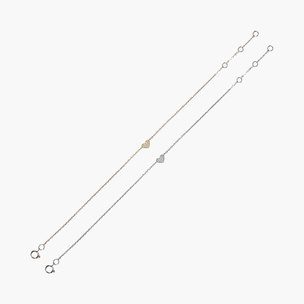 18K Gold Chain Heart Diamond Pendant Bracelet