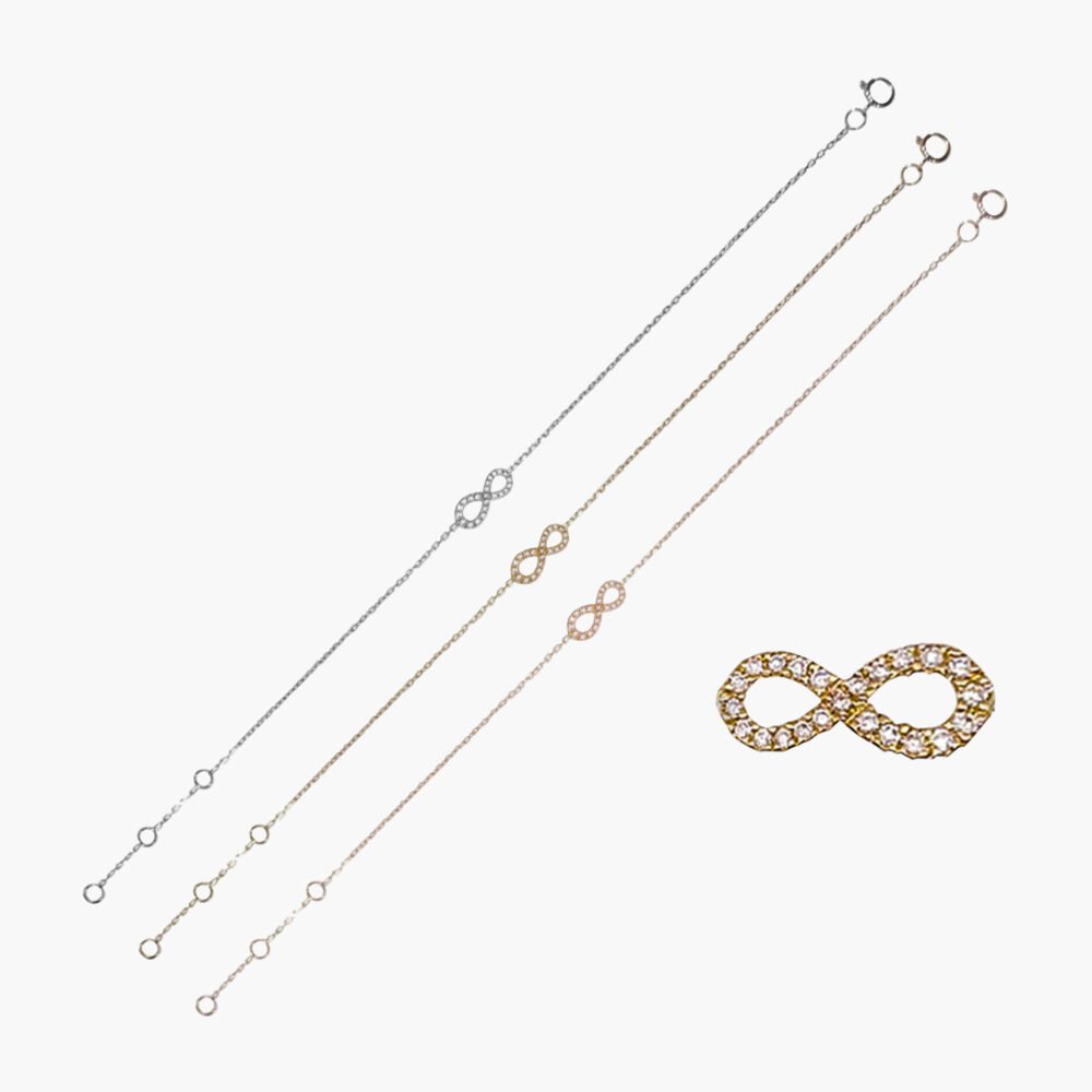 18K Gold Chain Infinity Diamond Pendant Bracelet