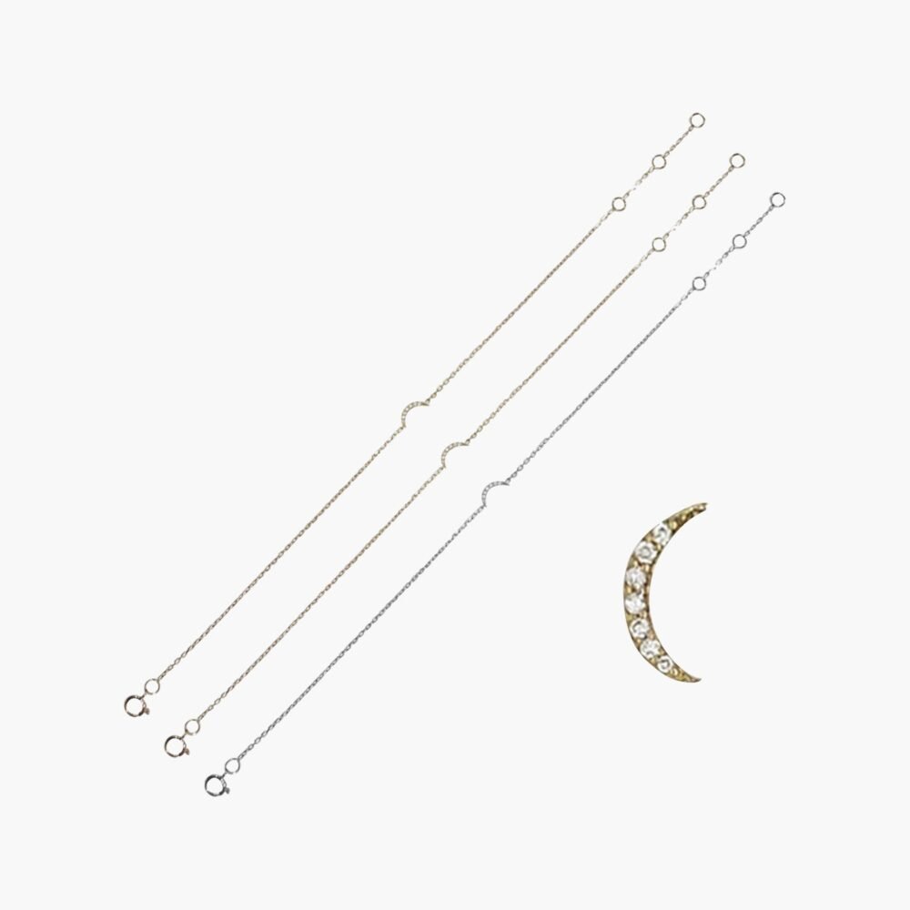 Moon Diamond Pendant 18K Gold Chain Bracelet