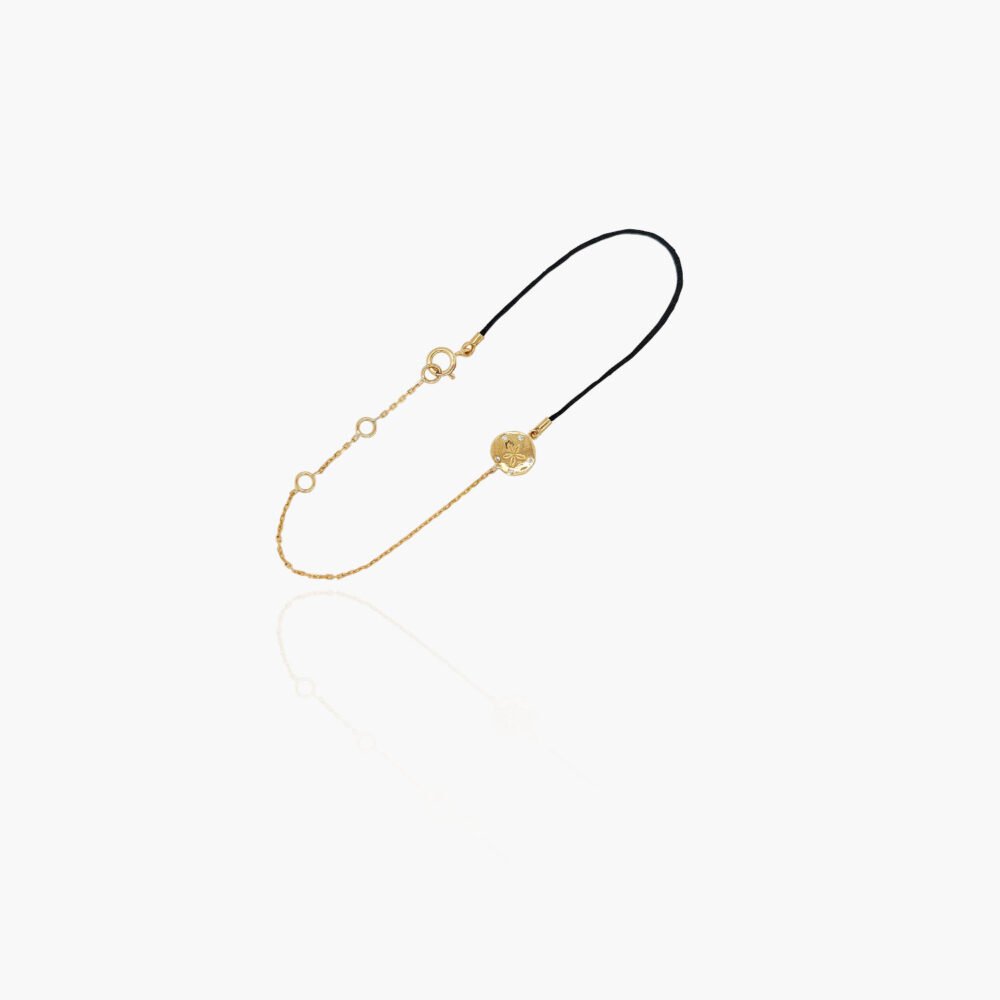 18K Gold Chain and Nylon Cord Sand Dollar Pendant Bracelet