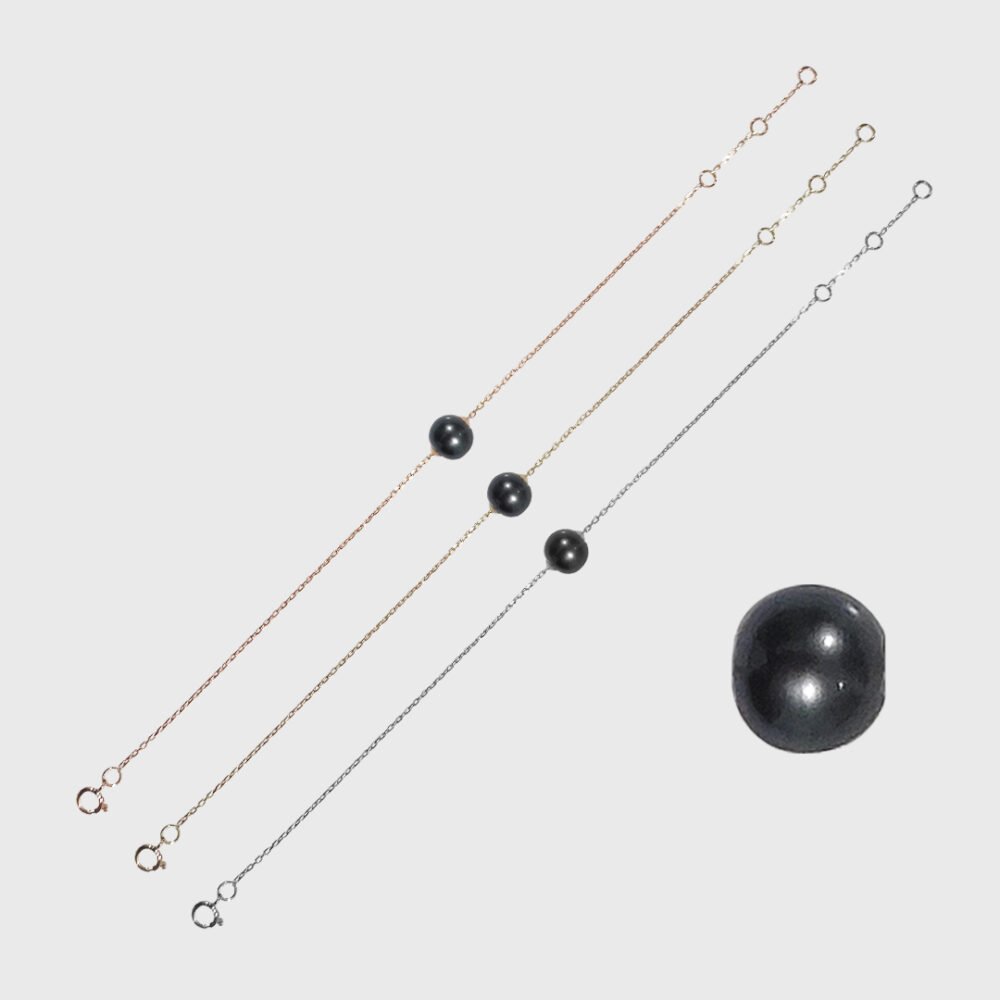 18K Gold Chain Tahitian Black Pearl Pendant Bracelet