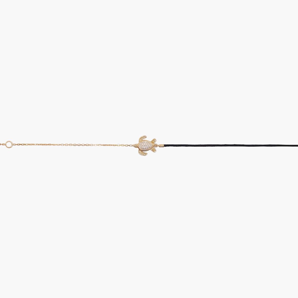 18K Gold Chain/Nylon Diamond Turtle Bracelet