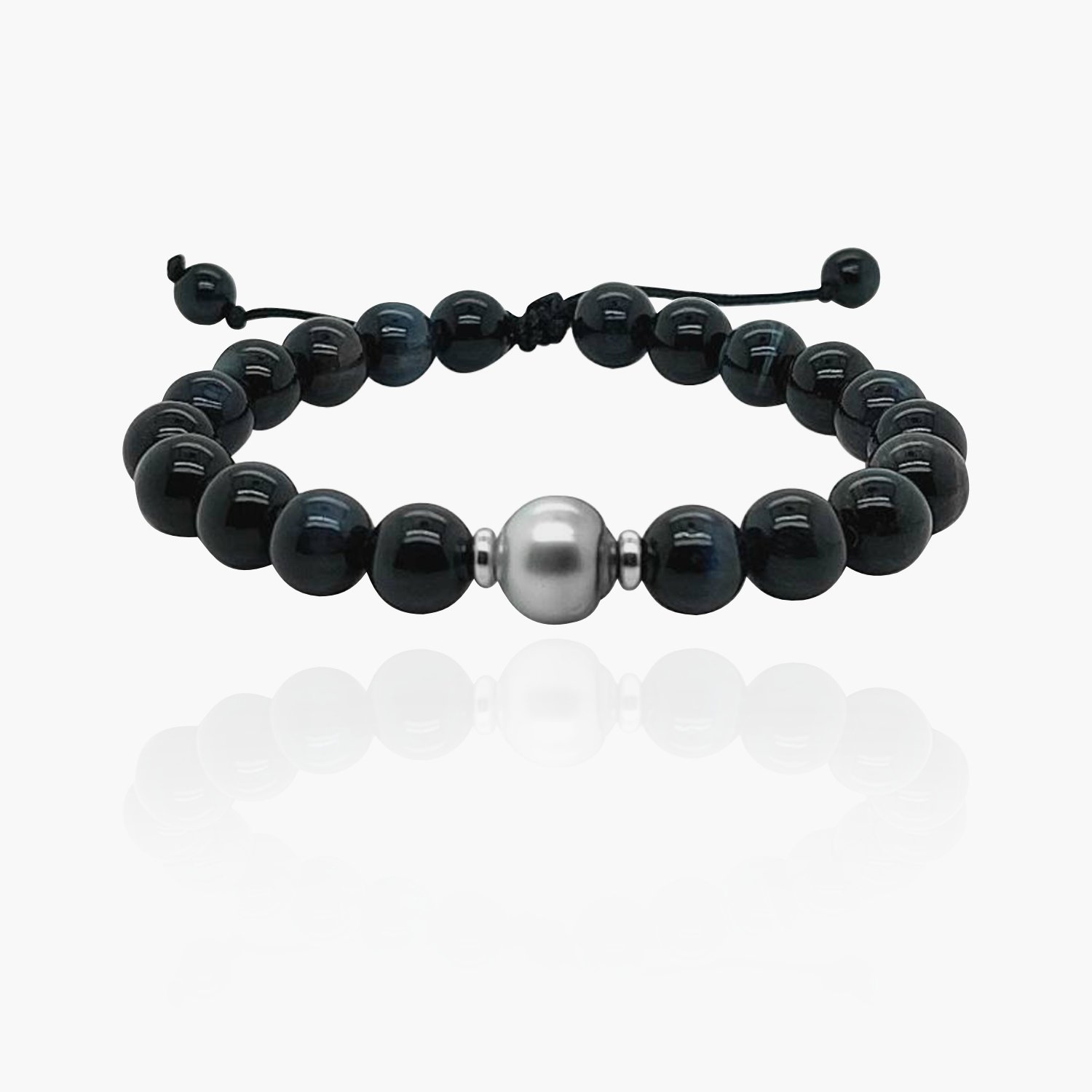 Blue Tiger Eye Tahitian Black Pearl Beads Nylon Bracelet