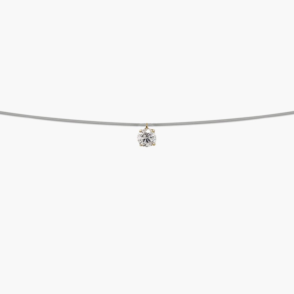 18K Gold Prong Single Cubic Zirconia Pendant Nylon Necklace
