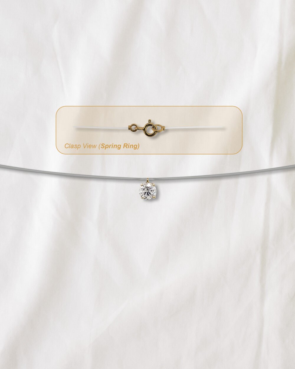 18K Gold Prong Single Cubic Zirconia Pendant Nylon Necklace - Image 2