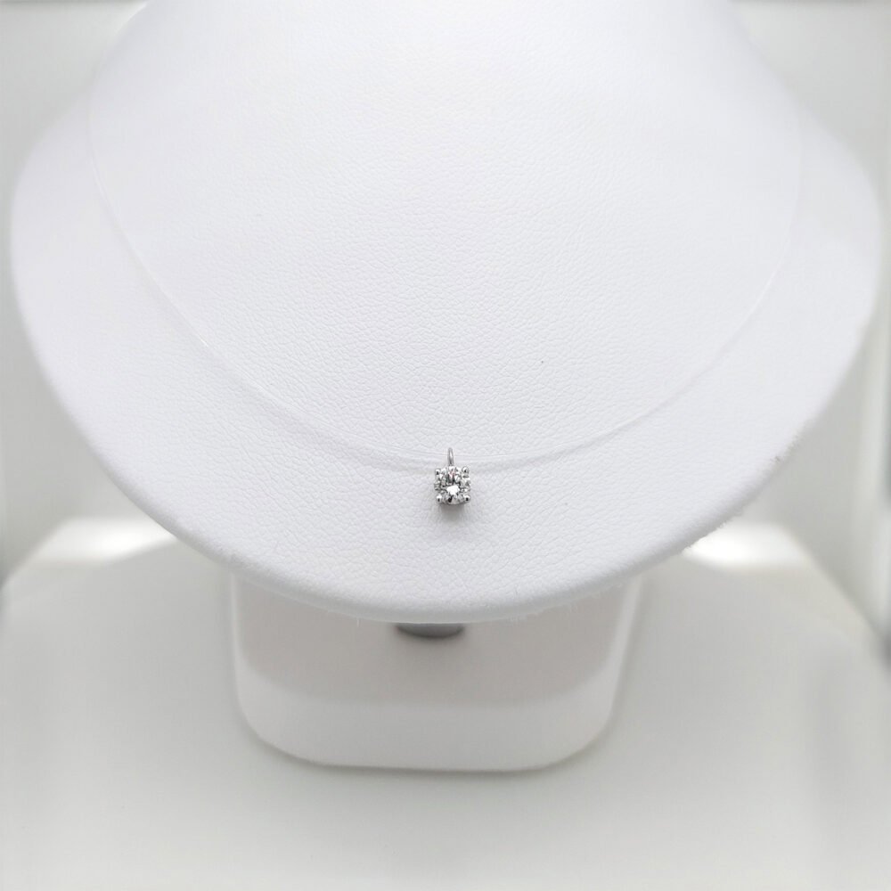 18K Gold Prong Single Diamond Pendant Nylon Necklace - Image 2