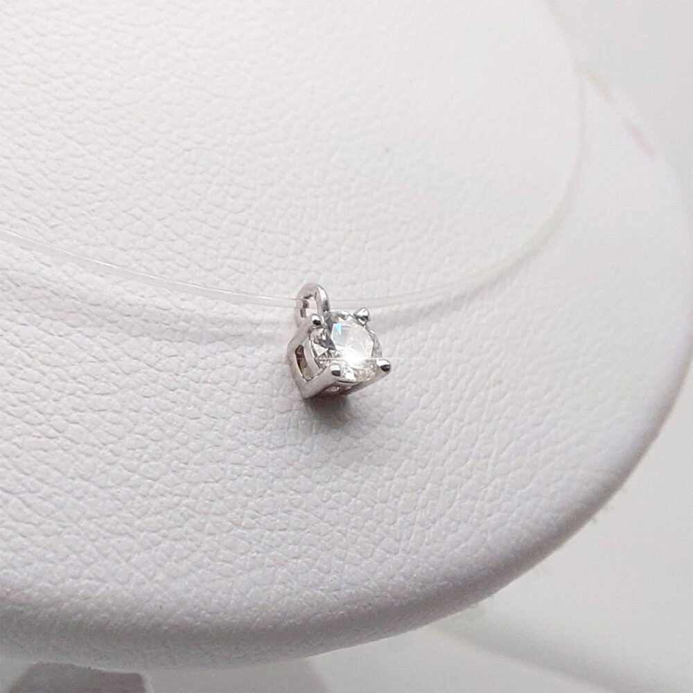 18K Gold Prong Single Diamond Pendant Nylon Necklace