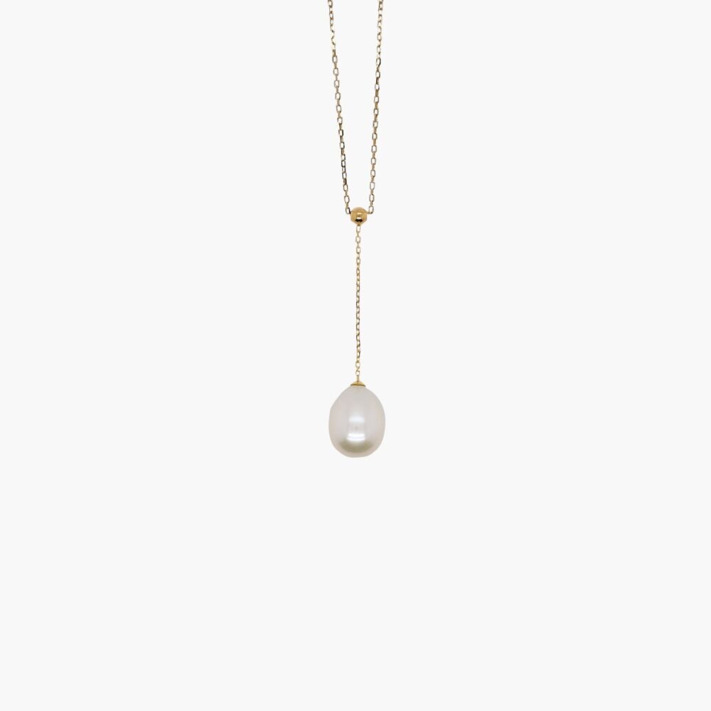 Freshwater Pearl Pendant 18K Gold Lariat Necklace with Diamonds
