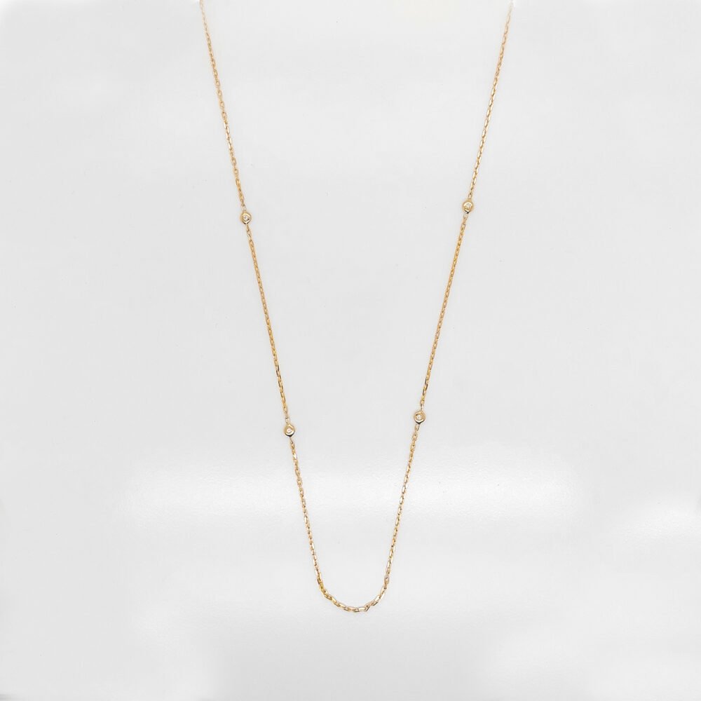 18K Gold Multiple Round Single Diamond Chain Necklace