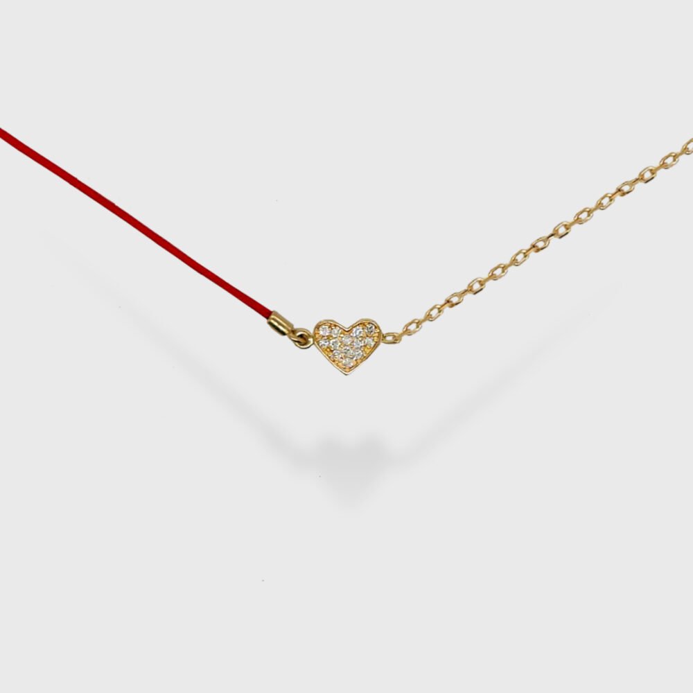 18K Gold Heart Diamond Pendant Chain Nylon Necklace