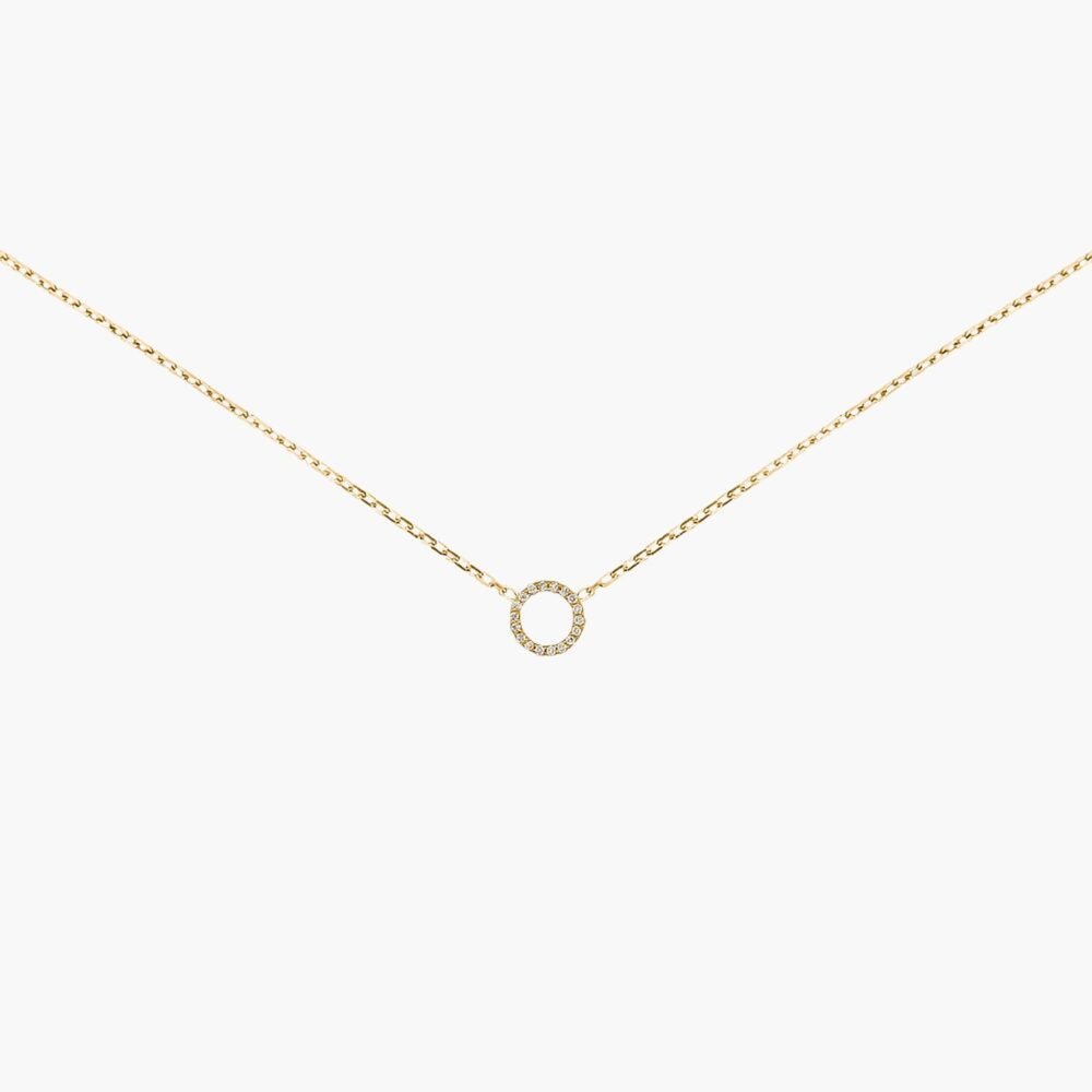 Round Diamond Pendant 18K Gold Chain Necklace
