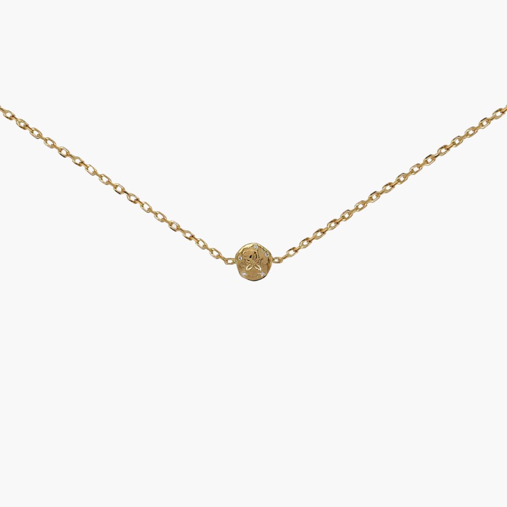 18K Gold Chain Sand Dollar Necklace with Diamonds
