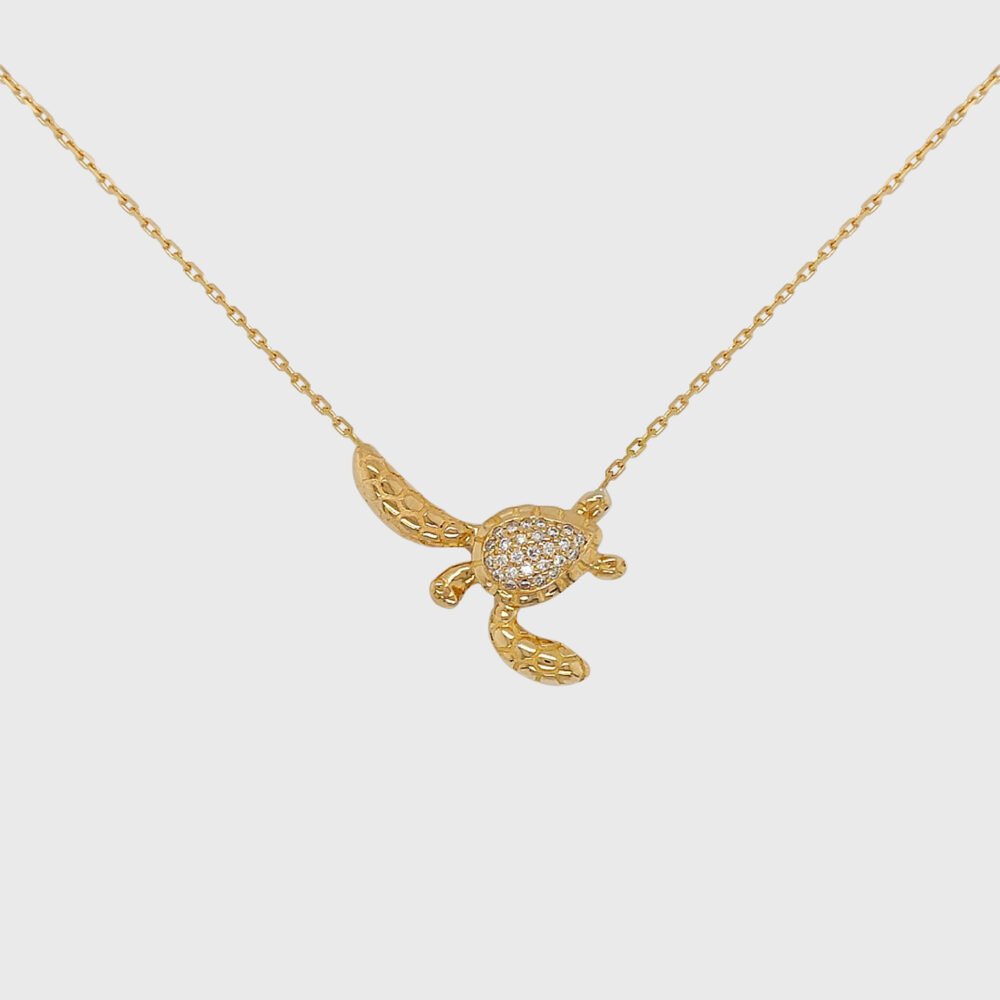 18K Gold Chain Turtle Diamond Necklace