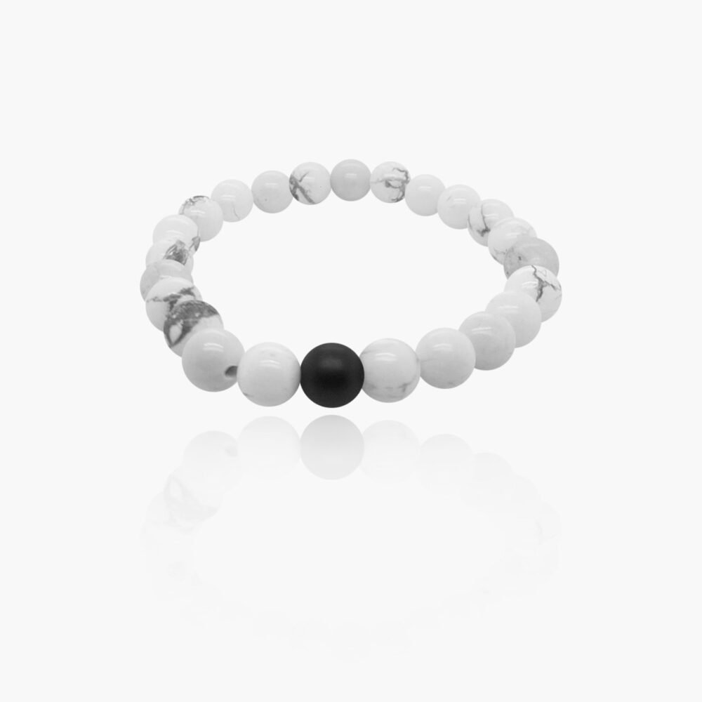 Howlite Single Matte Onyx Stone Beads Elastic Bracelet
