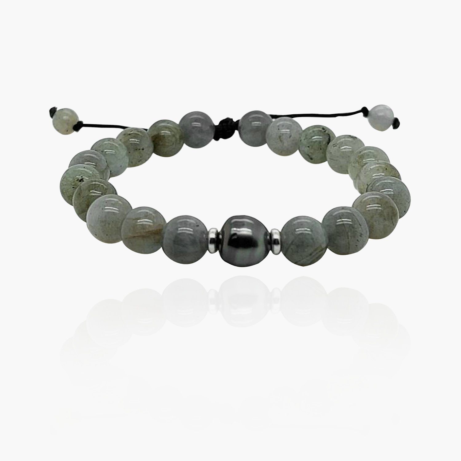 Labradorite Tahitian Black Pearl Beads Nylon Bracelet