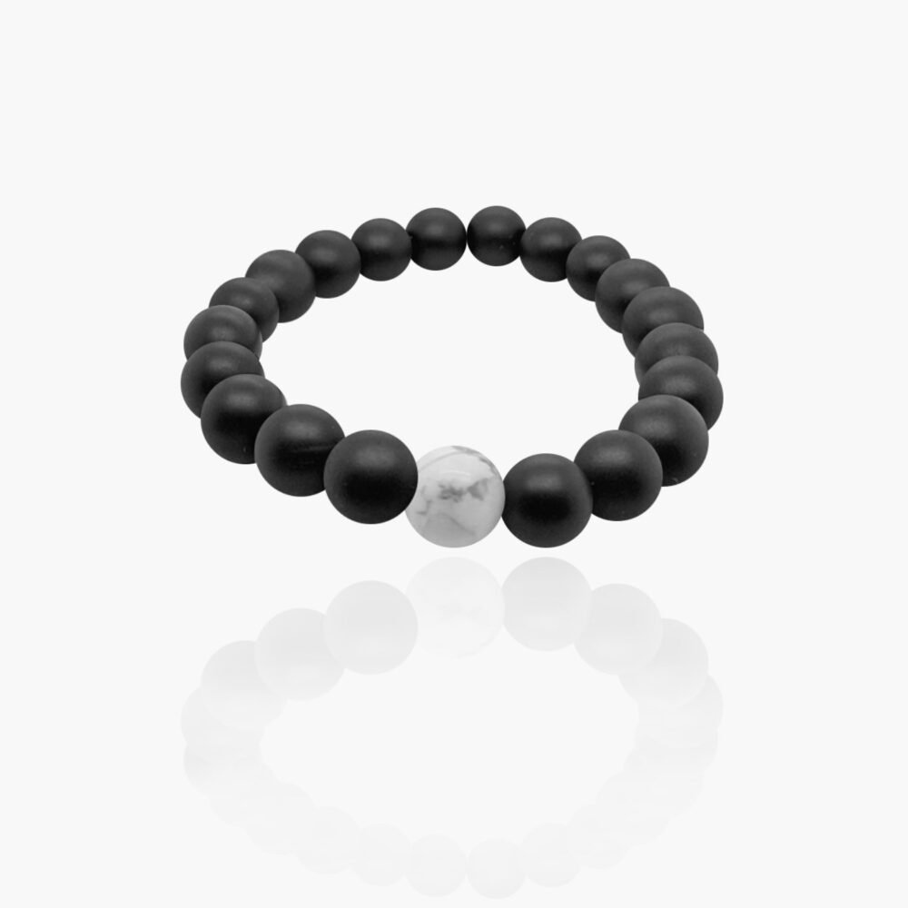 Matte Onyx Single Howlite Stone Beads Elastic Bracelet