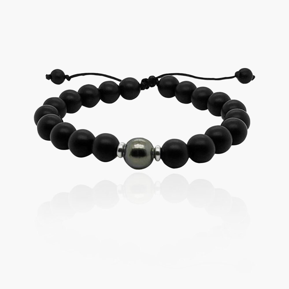 Matte Onyx Tahitian Black Pearl Beads Nylon Bracelet