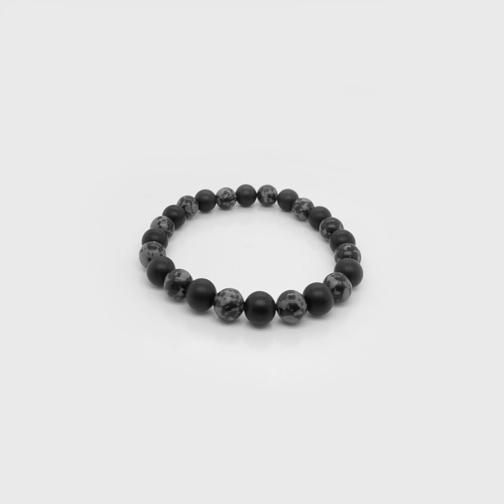 Matte Onyx/Snowflakes Stone Beads Elastic Bracelet