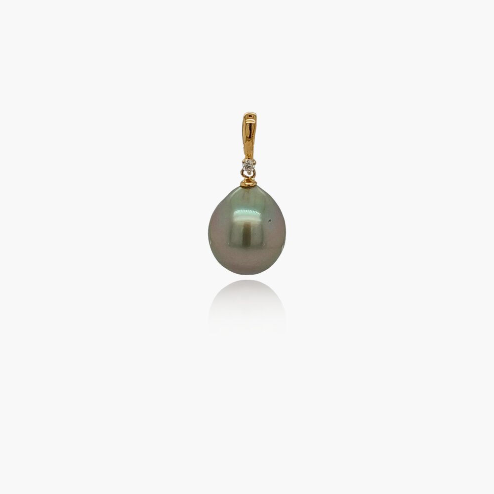 18K Gold Bail with 9mm Tahitian Black Pearl Diamond Pendant