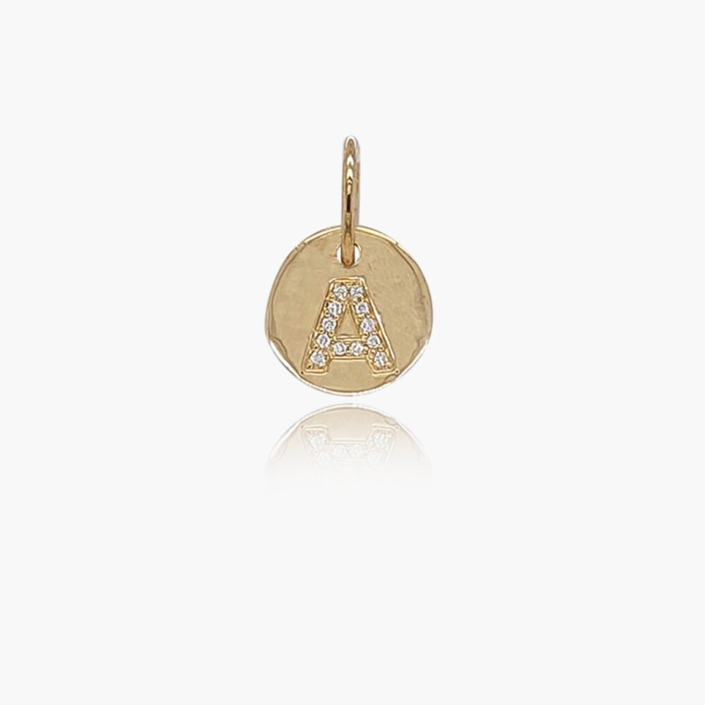 18K Gold 10.5mm Letter "A" Diamond Pendant