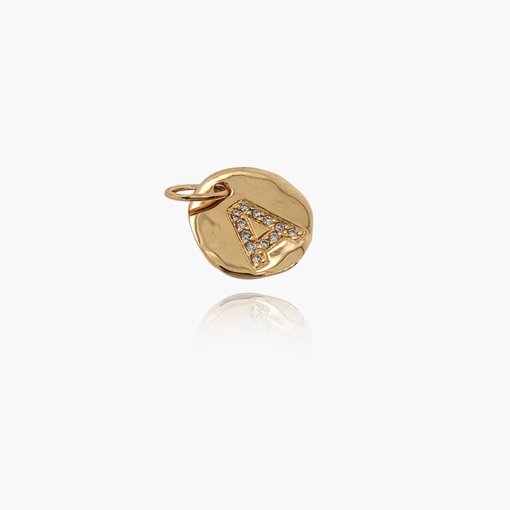18K Gold 10.5mm Letter "A" Diamond Pendant - Image 2