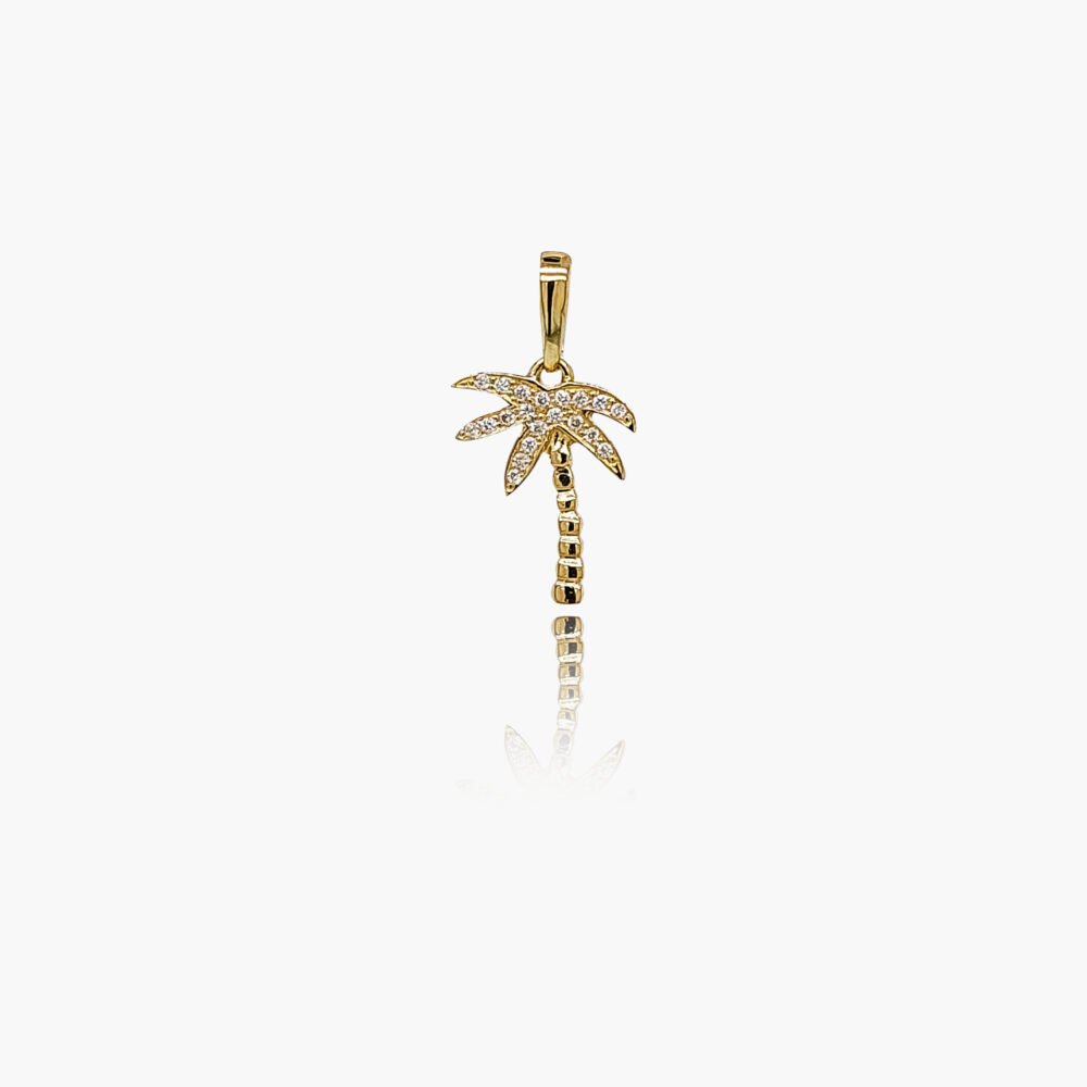 18K Gold 9.5mm Diamond Coconut Tree Pendant