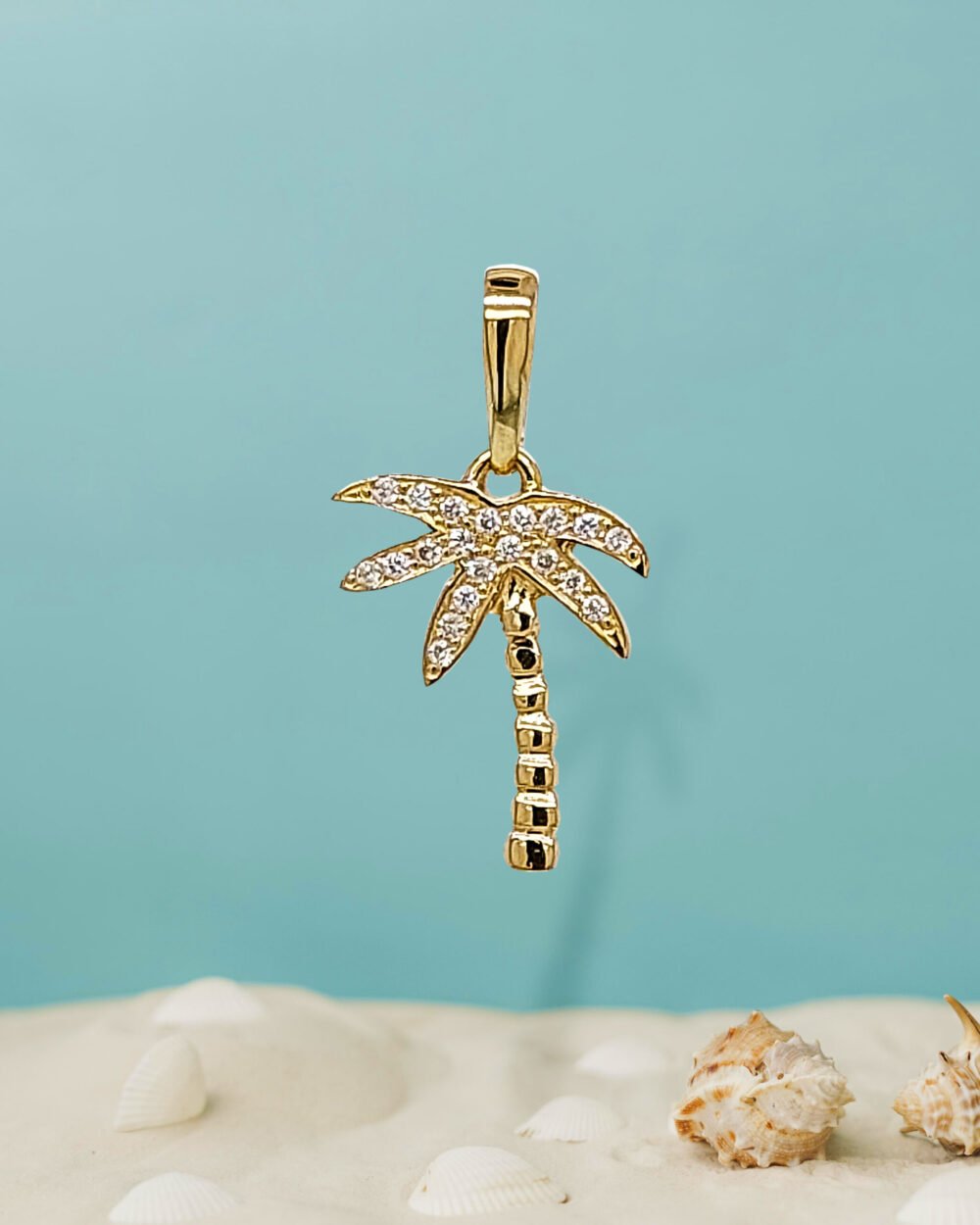 18K Gold 9.5mm Diamond Coconut Tree Pendant - Image 2