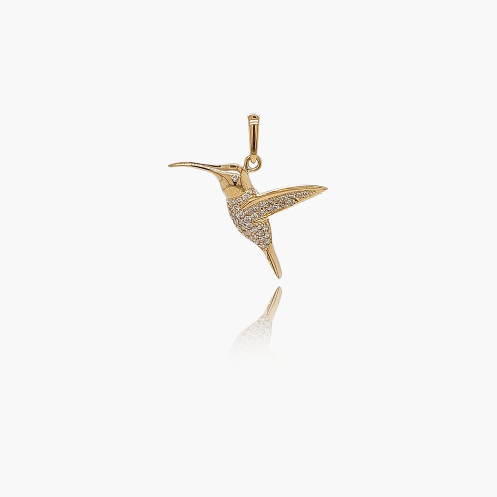 18K Gold 21mm Hummingbird Diamond Pendant