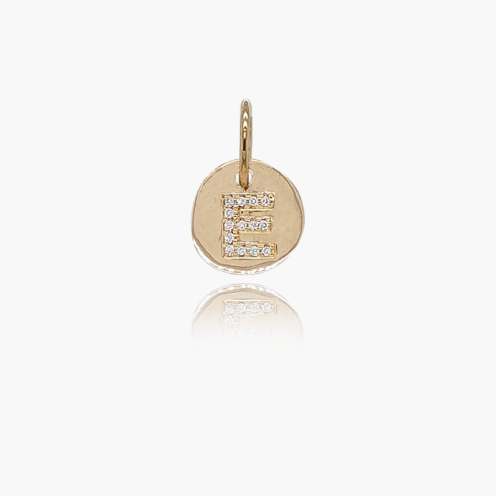 18K Gold 10.5mm Letter "E" Diamond Pendant