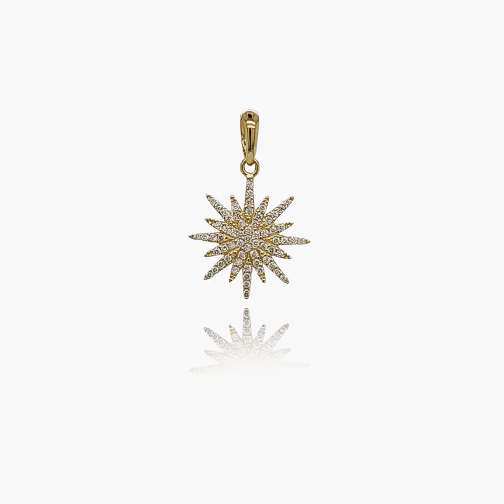 18K Gold 14.5mm Diamond Flower Pendant