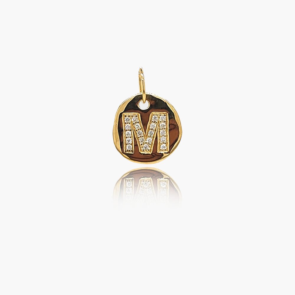 18K Gold 10.5mm Letter "M" Diamond Pendant - Image 2