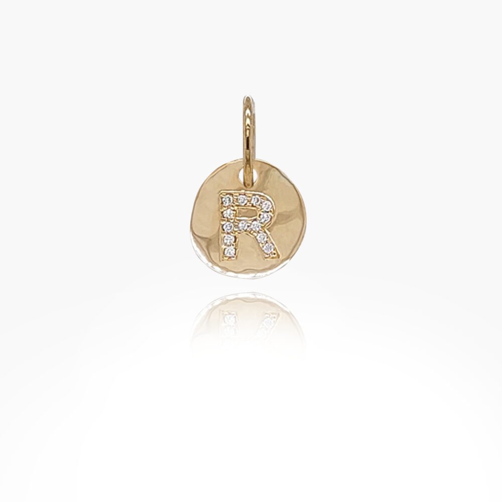18K Gold 10.5mm Letter "R" Diamond Pendant