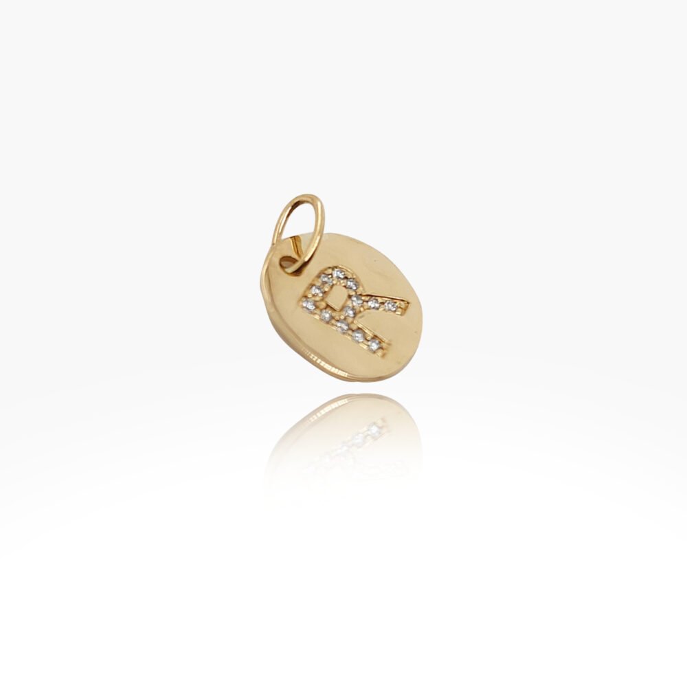 18K Gold 10.5mm Letter "R" Diamond Pendant - Image 2