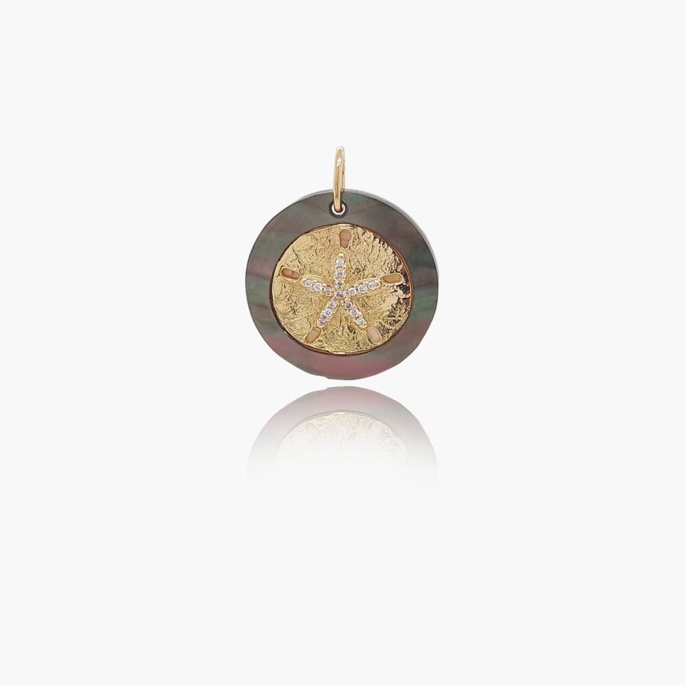 18K Gold 18mm Black Lip Sand Dollar Diamond Pendant
