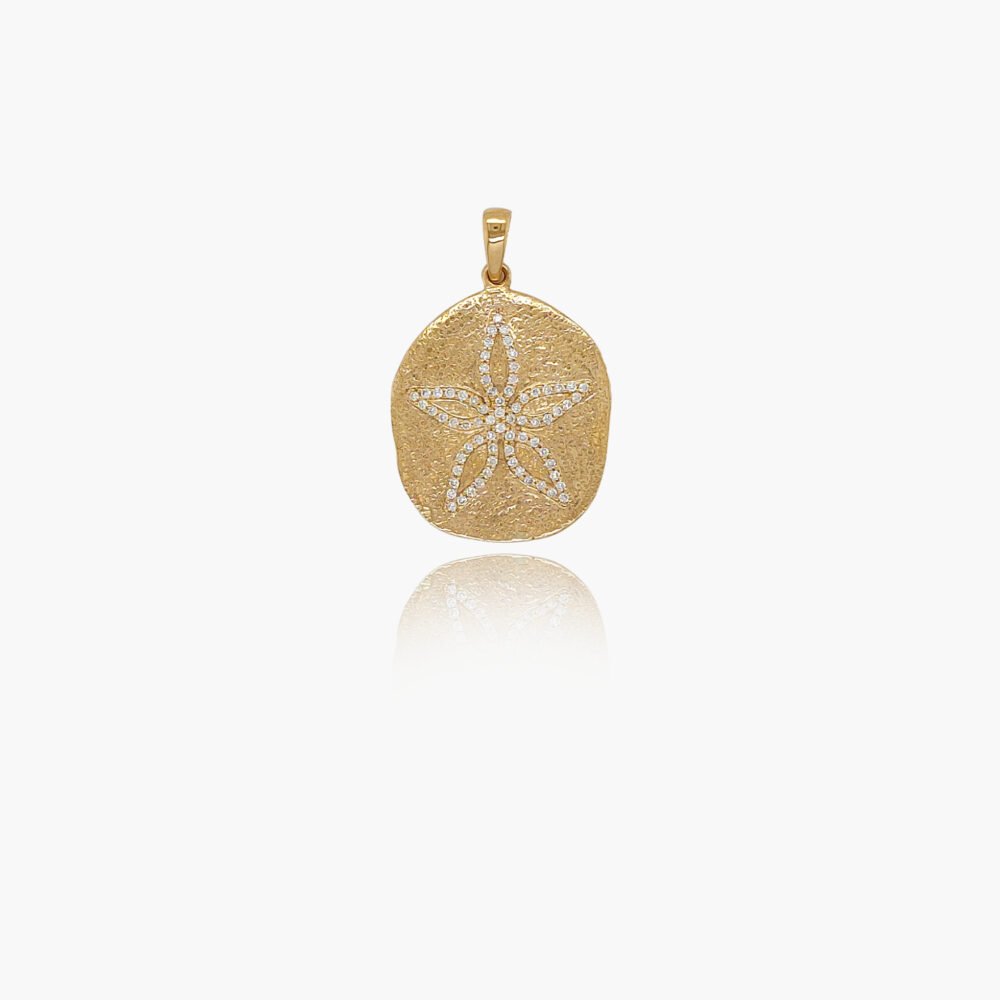 18K Gold 20mm Diamond Sand Dollar Pendant