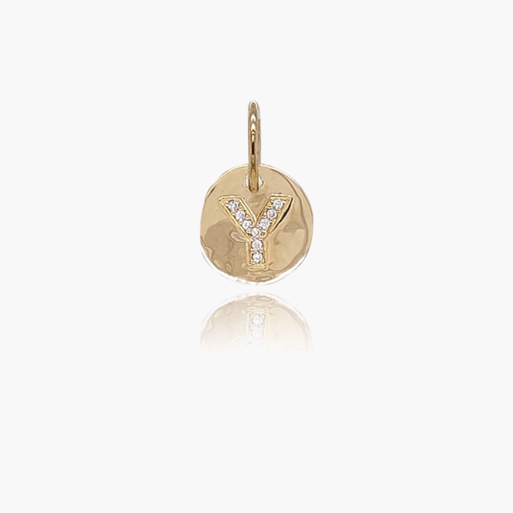 18K Gold 10.5mm Letter "Y" Diamond Pendant
