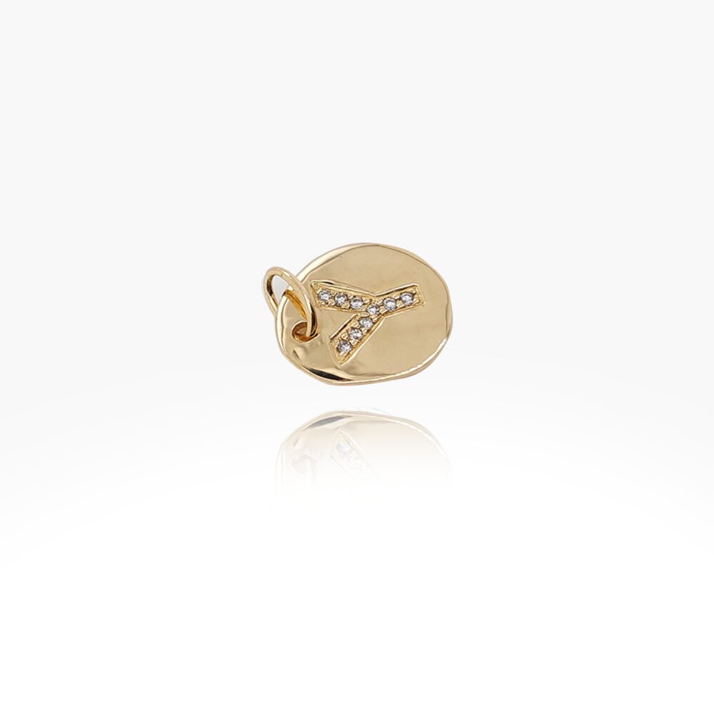 18K Gold 10.5mm Letter "Y" Diamond Pendant - Image 2
