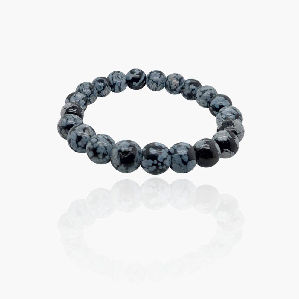 Snowflakes Obsidian Stone Beads Elastic Bracelet