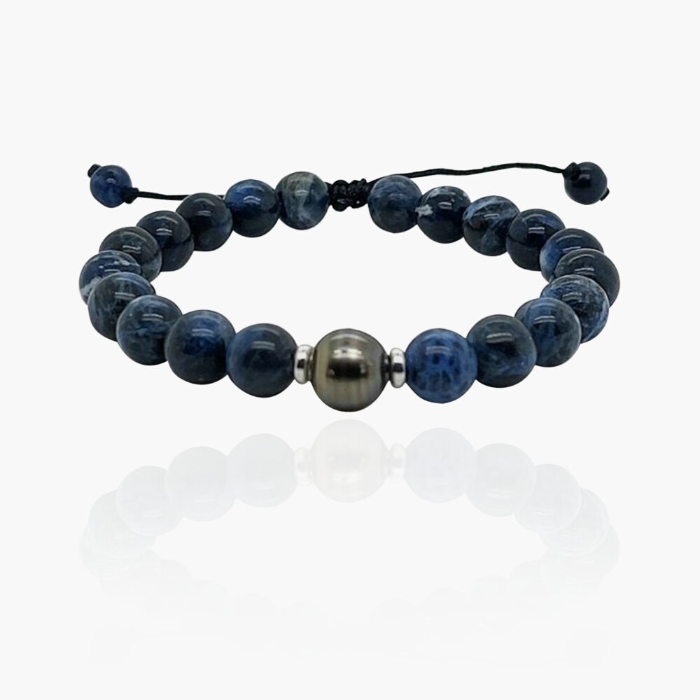 Sodalite Tahitian Black Pearl Beads Nylon Bracelet