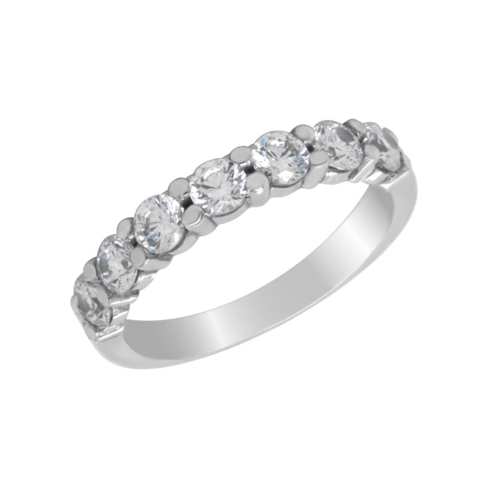 18K Gold Wedding Ring - 7 off Diamonds 1.0ct in 2-Prong Setting